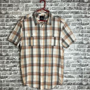 Prana Men's Plaid Casual Button Down Shirt - Gray, Orange, White